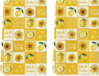 Juego de 2 toallas de cocina Artoid con girasoles, limones y flores