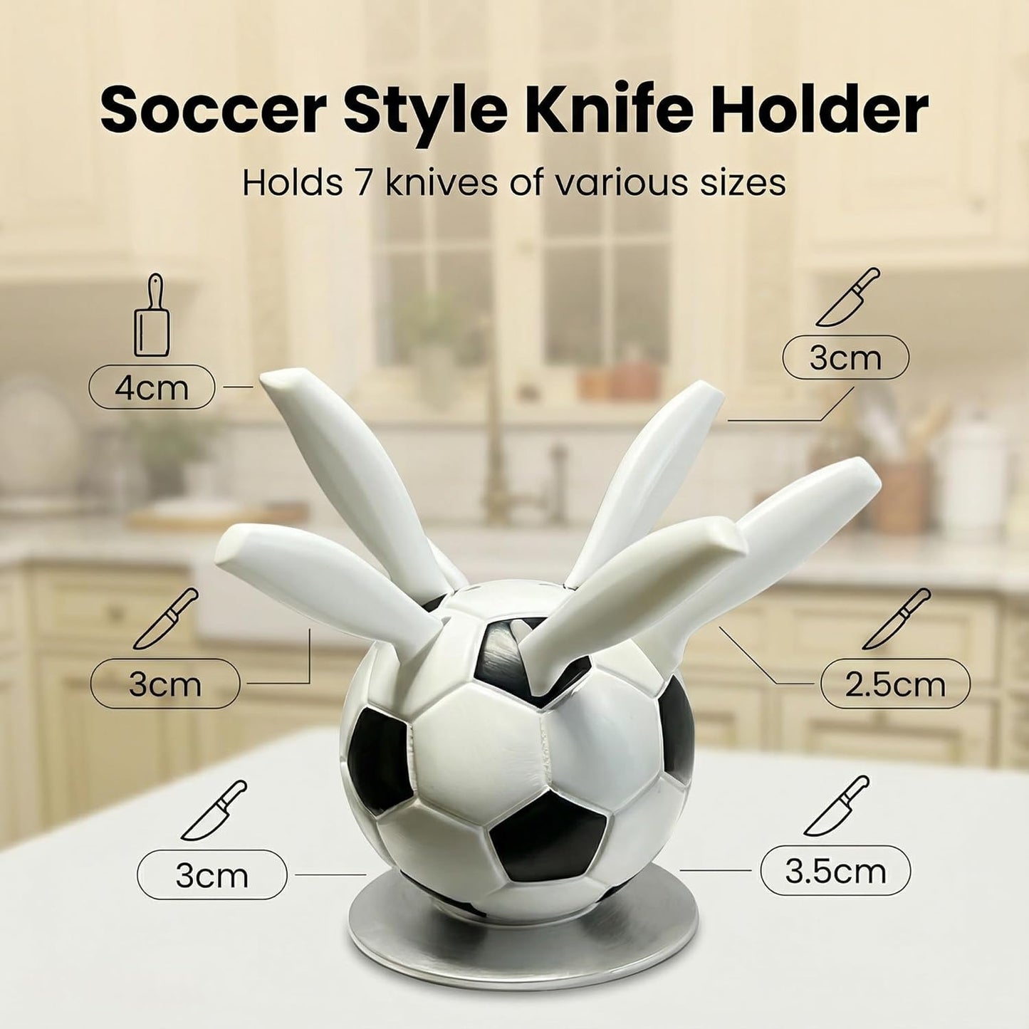Soporte para cuchillos de pelota de fútbol cocina 7 ranuras organizador encimera