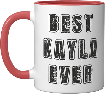 Taza de cerámica personalizada para Kayla, rojo y blanco