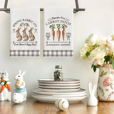Toallas de cocina con diseño de conejo y zanahoria para Pascua y primavera