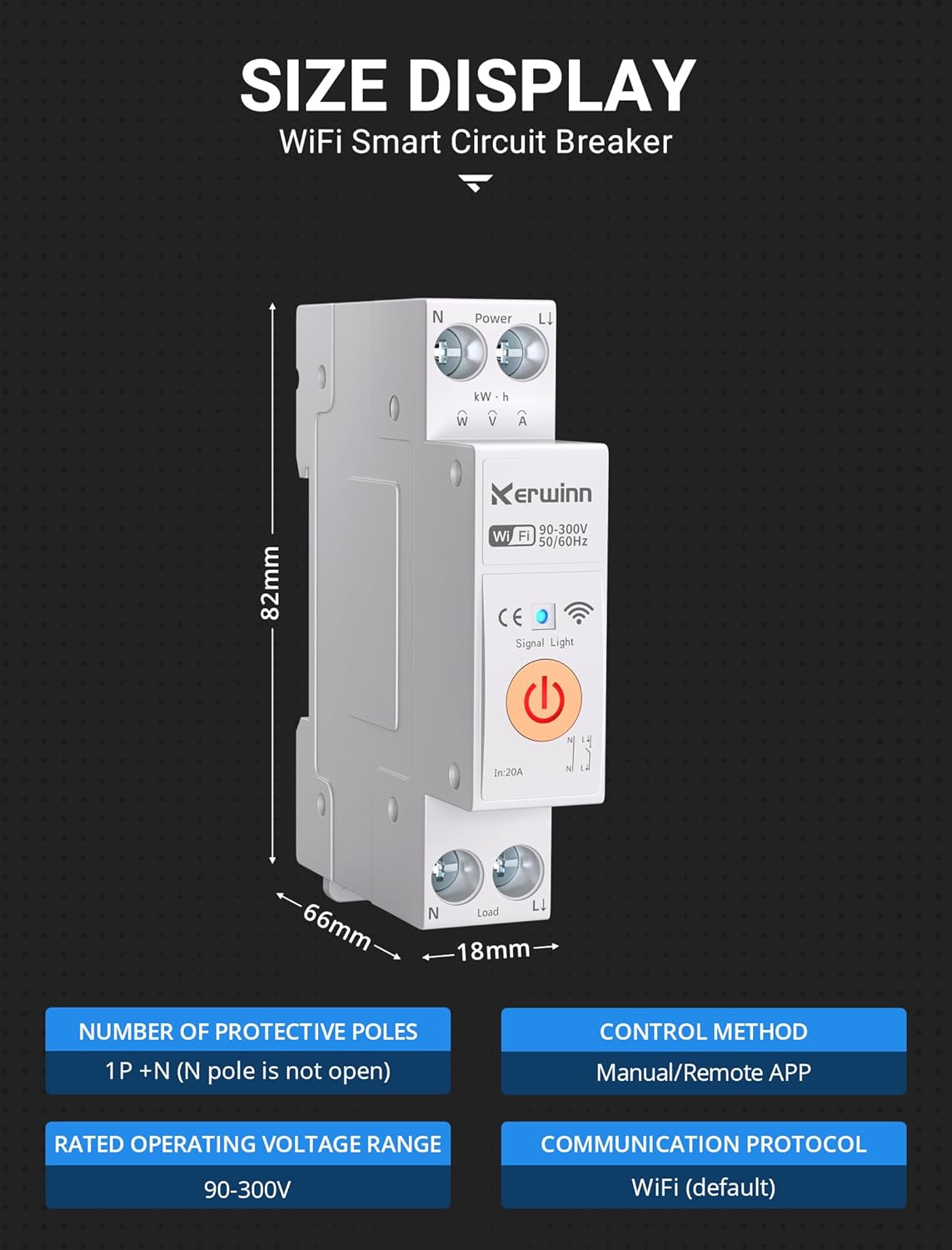 Disyuntor WiFi 1PN monitoreo energía 24h control APP