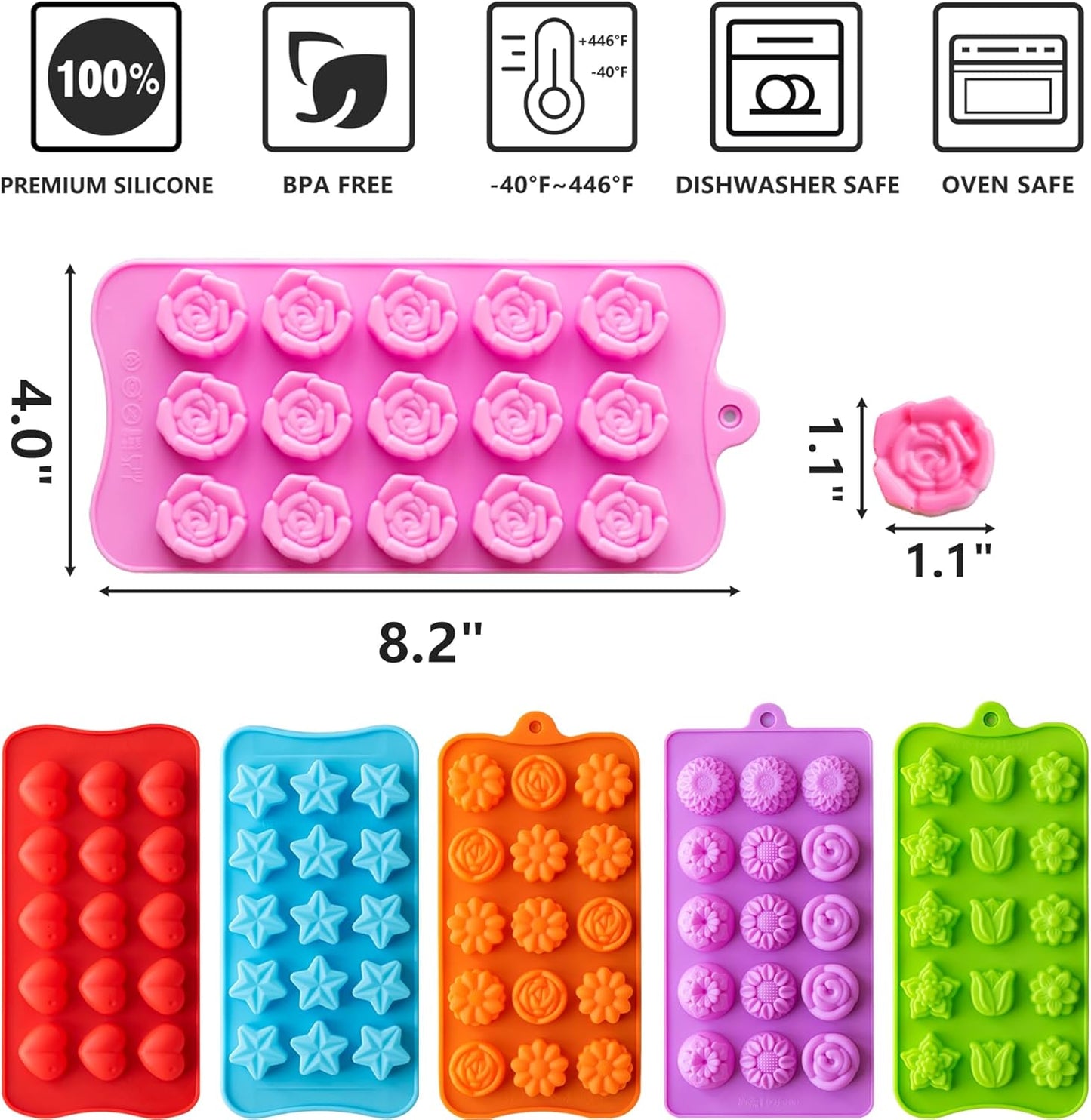 6 Moldes Silicona Alimenticio Antiadherente para Chocolate y Dulces