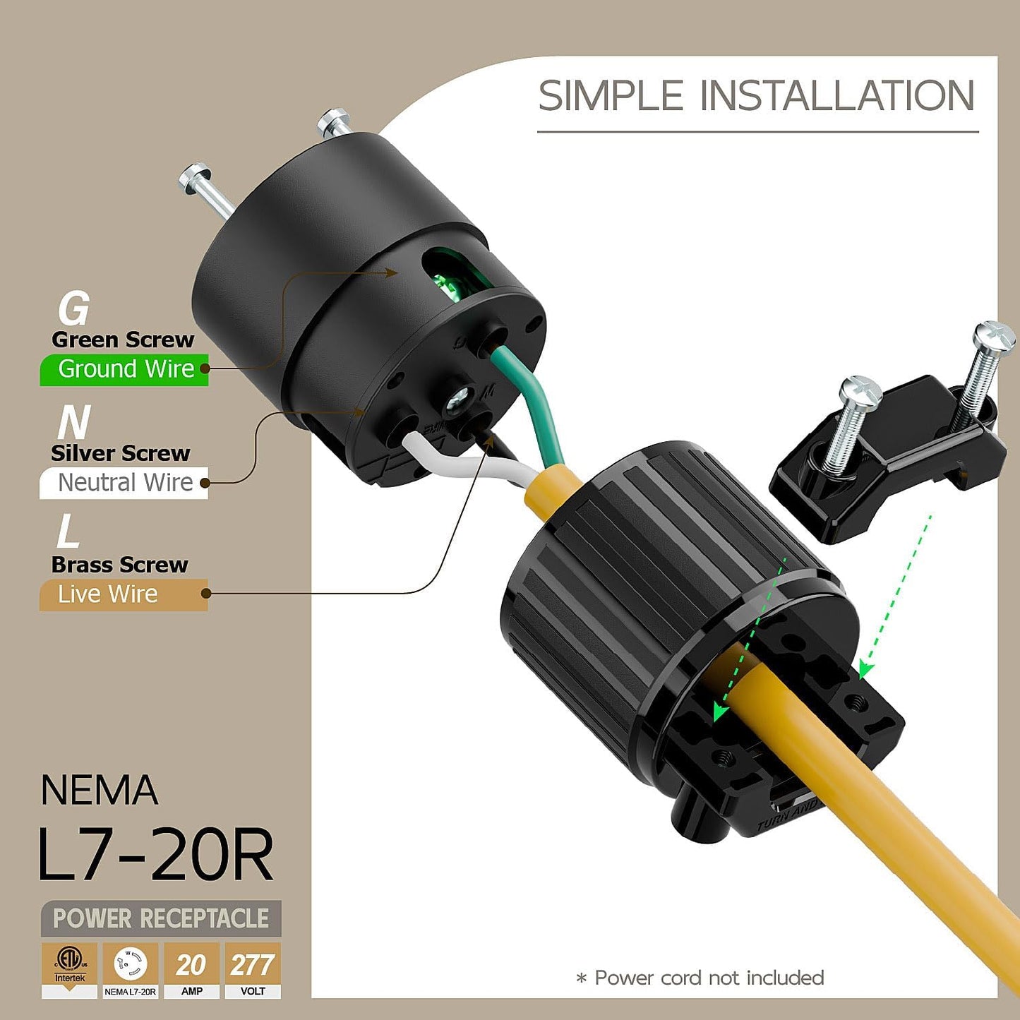 Enchufe L7-20R 20A 277V conector CA hembra grado industrial