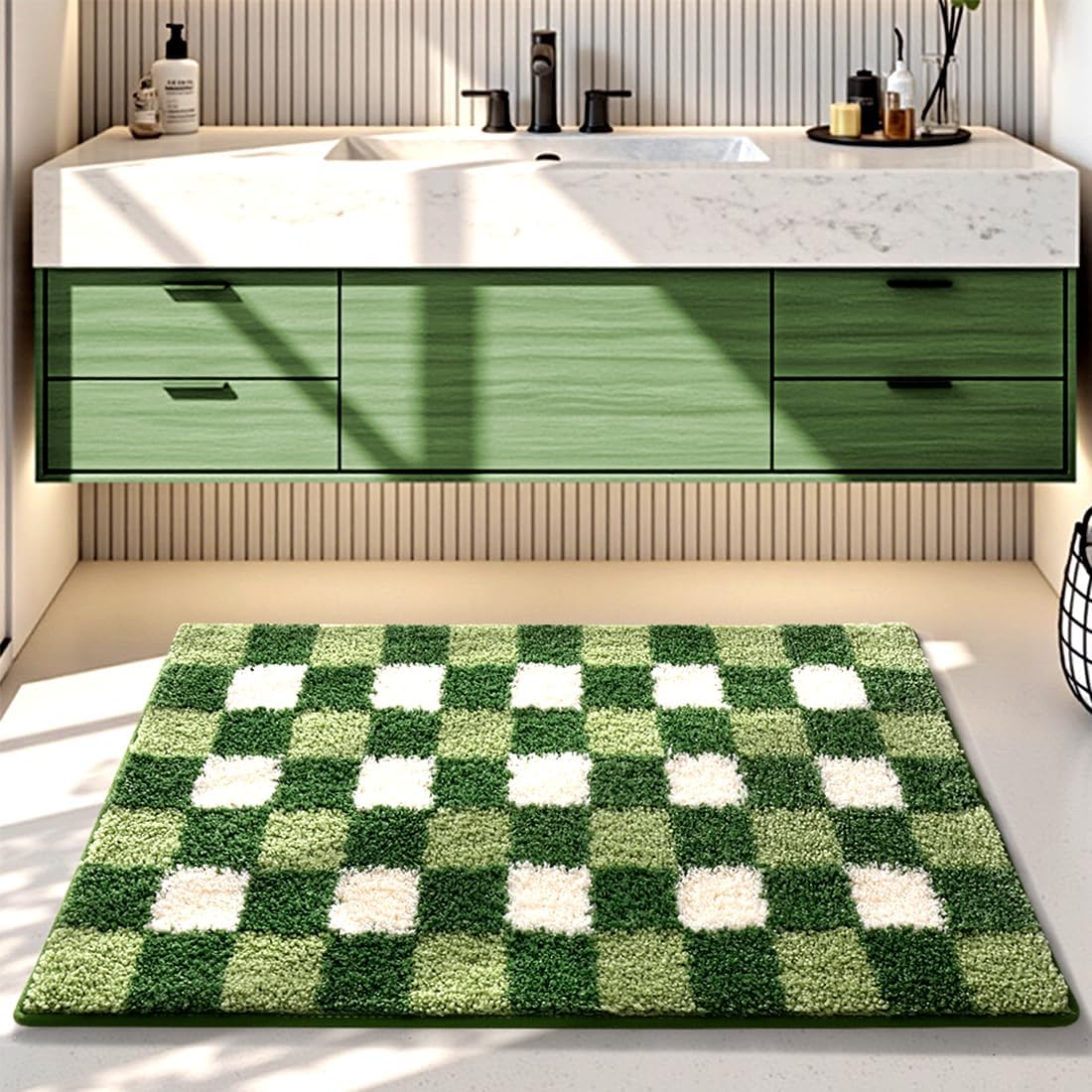 Alfombra baño suave antideslizante color verde absorbente lavable