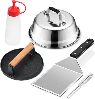 Kit 5 Pzas Accesorios Plancha Hamburguesa Espátula Inox Cubierta