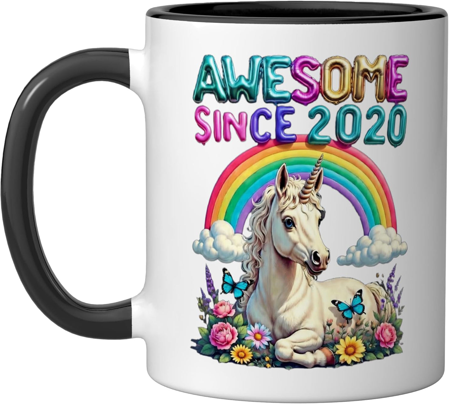 Taza cerámica unicornio mágico para niña cumpleaños negro/blanco