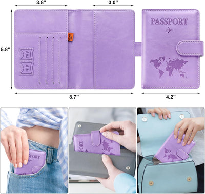 Funda cartera pasaporte C-morado claro cierre magnético