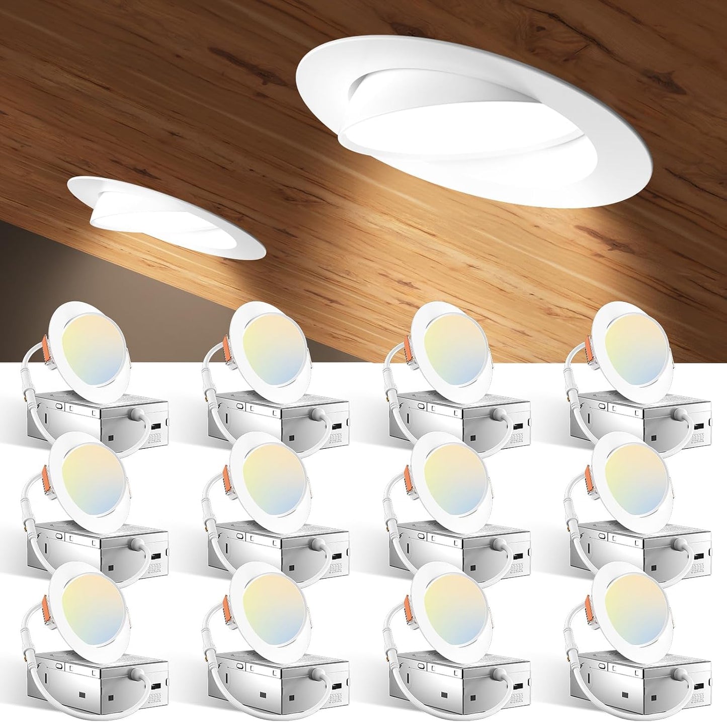 Pack 12 luces LED empotrables 3pulg ajustables 2700K-5000K