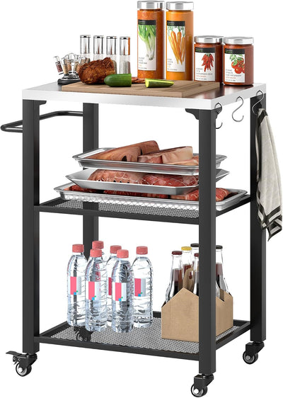 Carrito parrilla 3 estantes mesa acero inox multifuncional