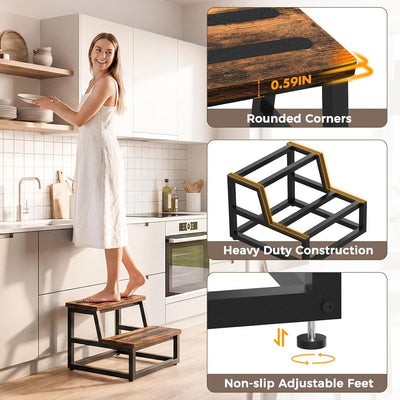 Taburete madera 2 escalones para cocina hogar baño