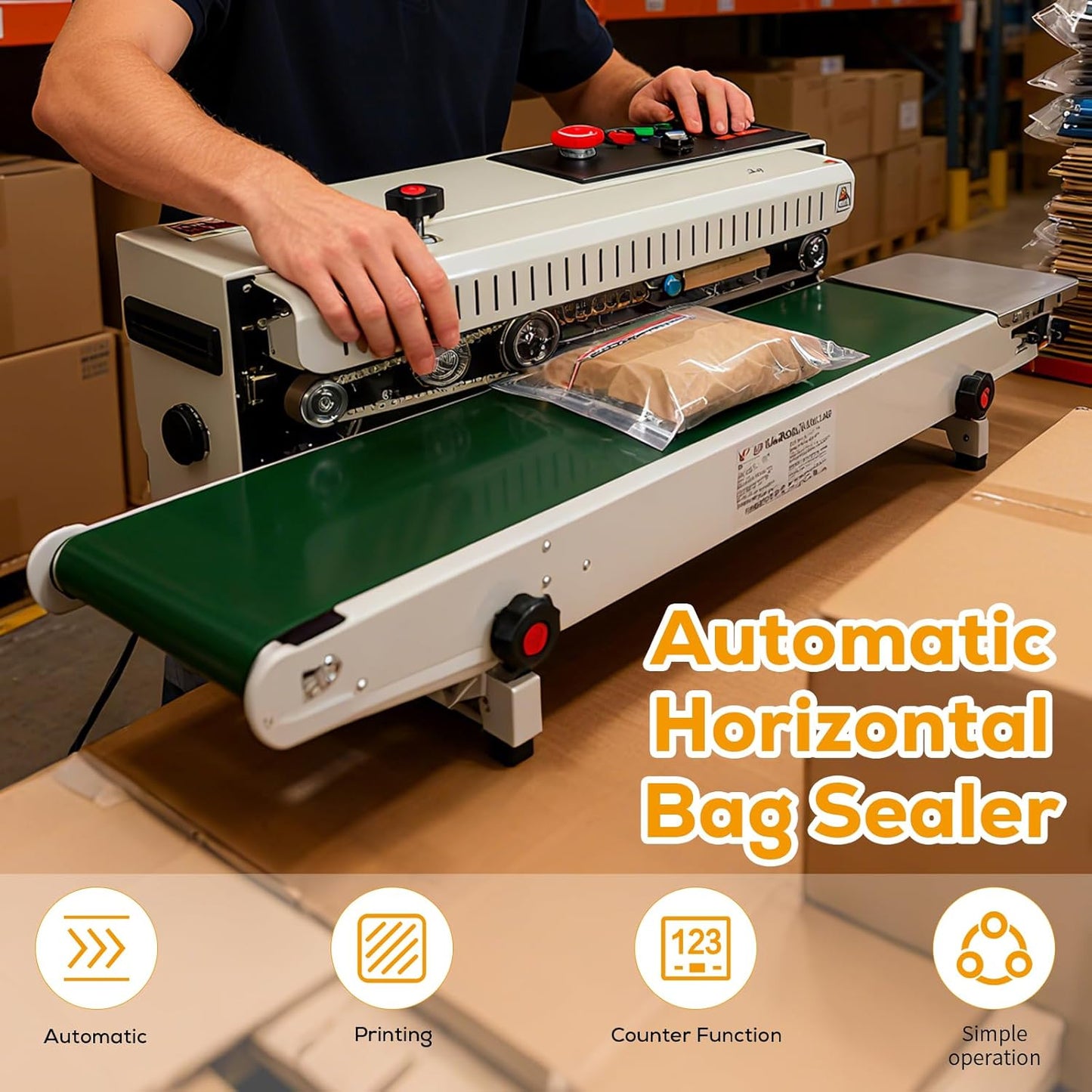 Sellador automático de banda horizontal con función contador para bolsas de PVC