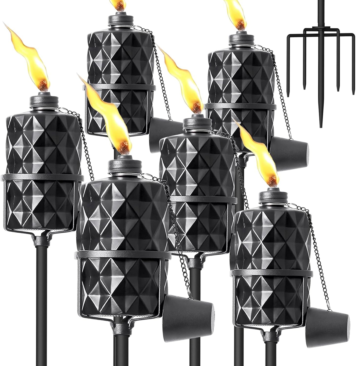 6 Antorchas Cristal Jardín 58pulg Estaca 5 Puntas