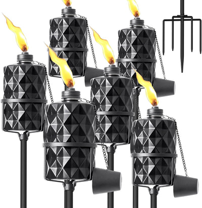 6 Antorchas Cristal Jardín 58pulg Estaca 5 Puntas