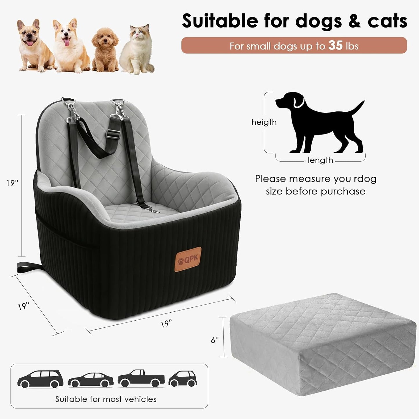 Asiento elevador para perros 6pulg correa seguridad espuma
