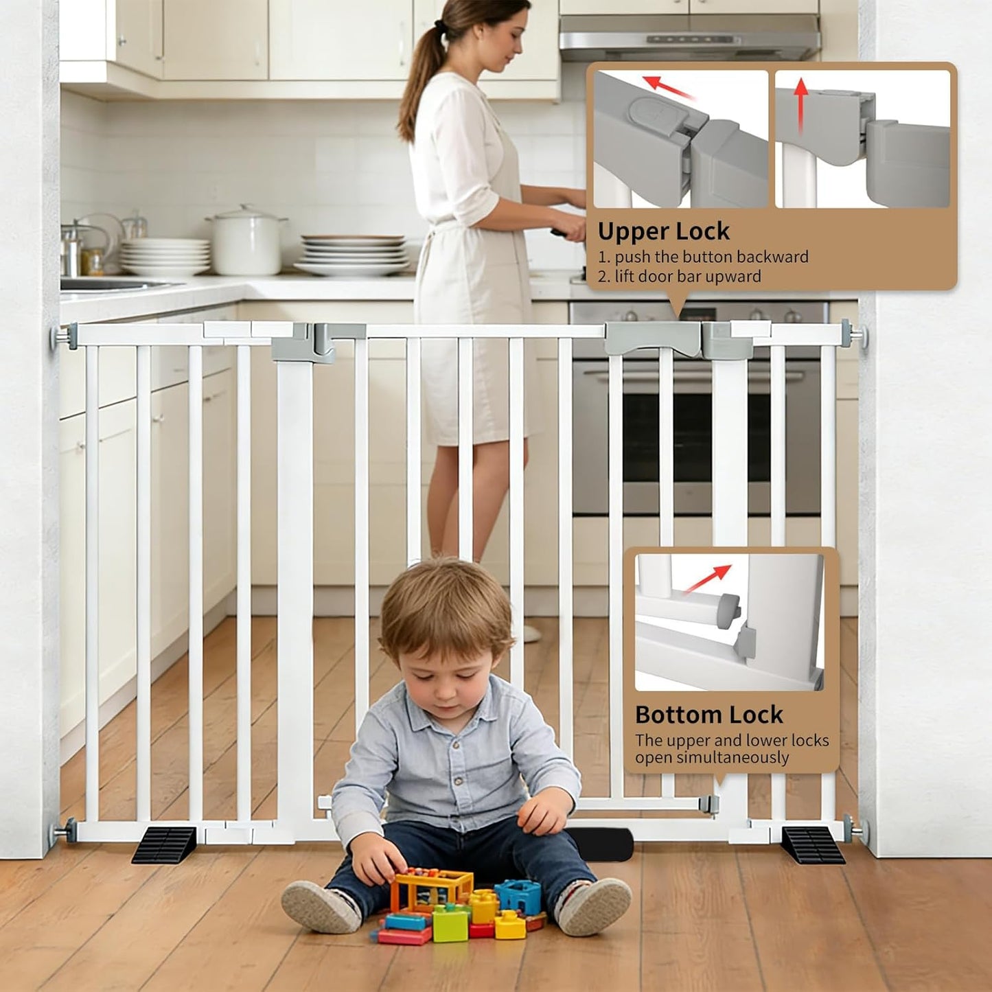 Puerta seguridad bebés mascotas 29.9-46pulg acero ajustable blanco
