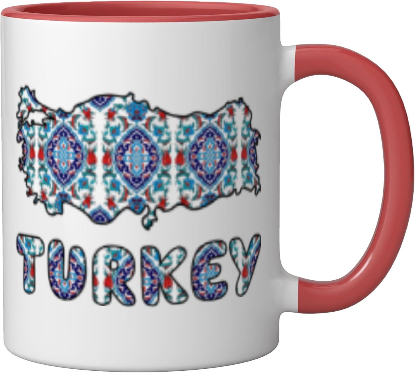 Taza Cerámica Estilo Azulejo Turco Rojo/Blanco