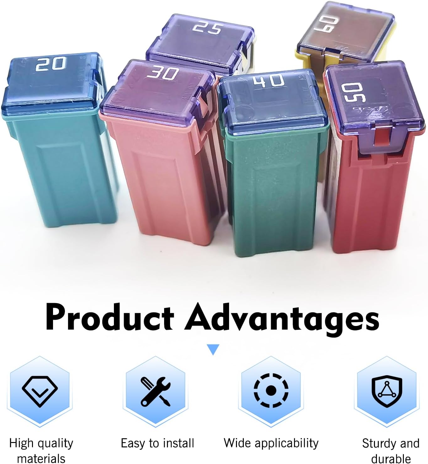Set 6 fusibles cuadrados 20A-60A color codificado