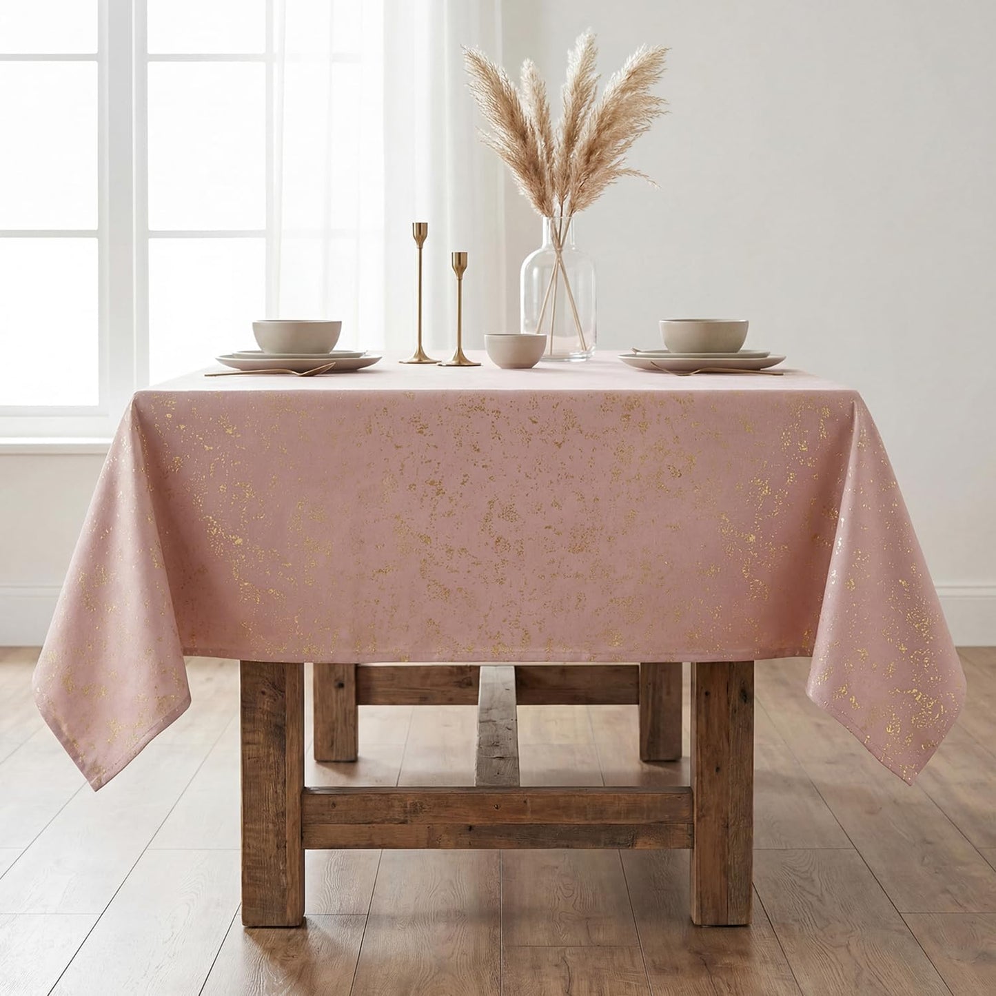 Mantel rectangular rosa 52x70pulg con lentejuelas doradas