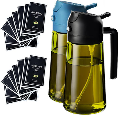 Spray aceite 2en1 con etiquetas 16uds 470ml vidrio cocina airfryer