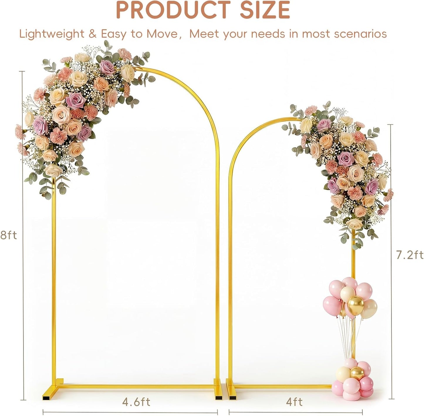 2 Pzas Soporte Arco Metal 7.2pulg Base Estable Boda Dorado