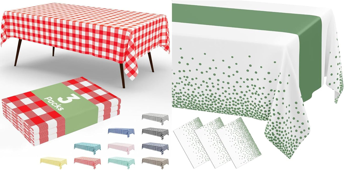 3 Pzas Manteles Plásticos 54x108pulg Rojo Gingham y Blanco
