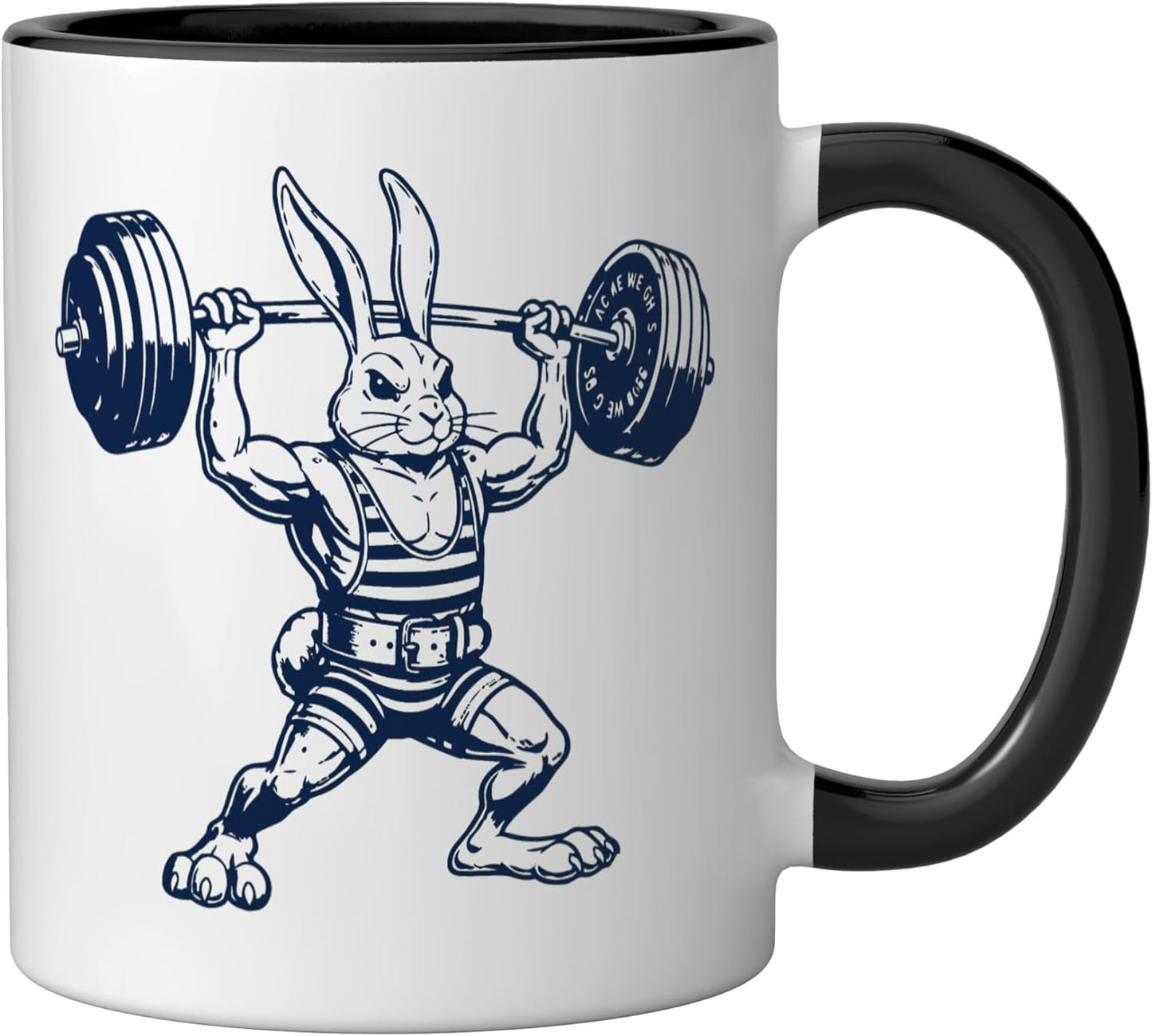 Taza cerámica para entrenamiento de fuerza y musculación con diseño vintage de conejo negra/blanca