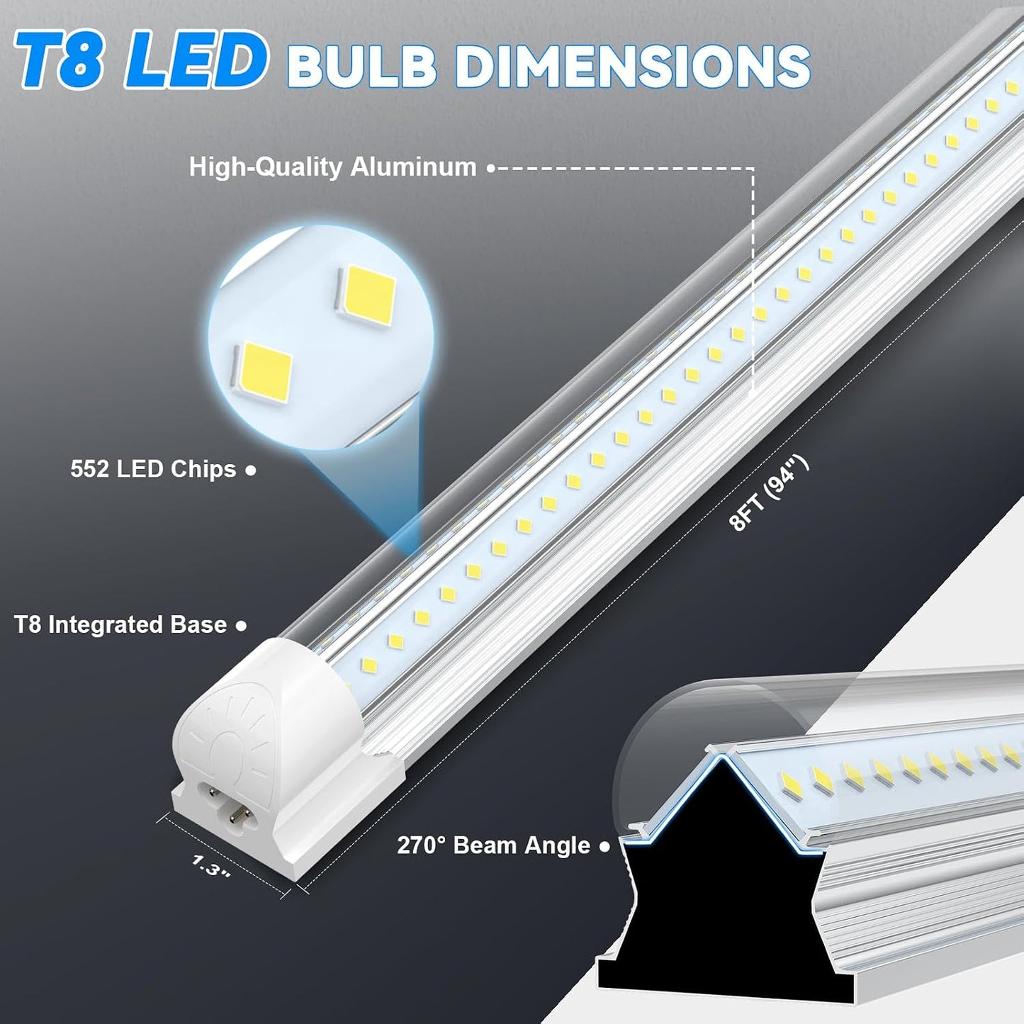 Pack 10 Luces LED Tienda 8ft 120W 6500K Blanco Frío T8