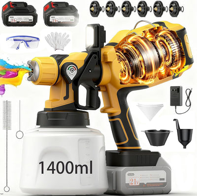 Pulverizador pintura inalámbrico 1000W 47oz LED 6 boquillas