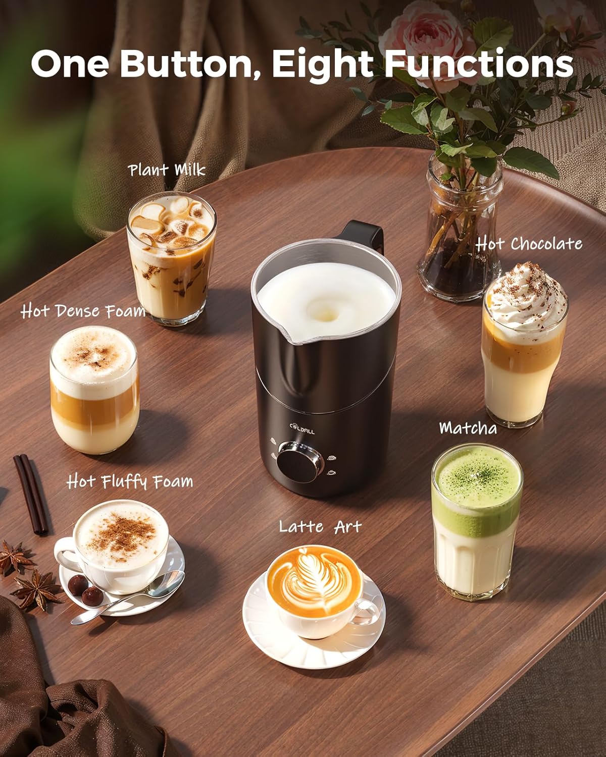 Espumador leche 13.5oz desmontable con calentamiento silencioso