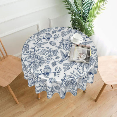 Mantel redondo floral azul vintage 60 pulgadas Chinoiserie tela poliéster
