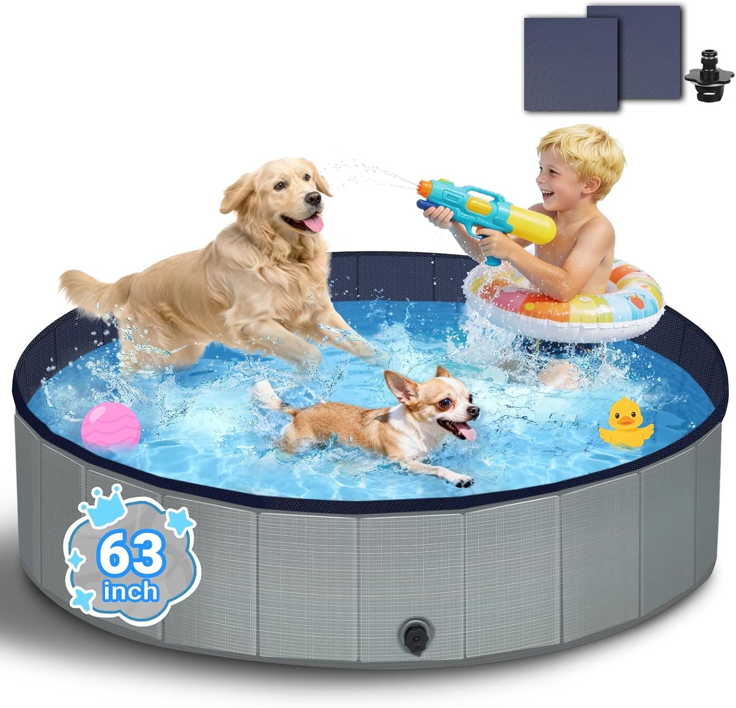 Piscina plegable perros 63pulg plástico duro antideslizante gris