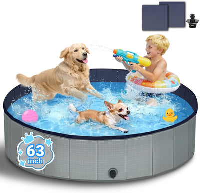 Piscina plegable perros 63pulg plástico duro antideslizante gris
