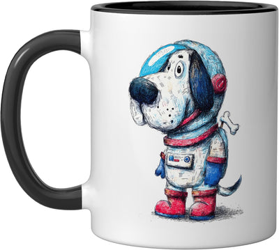 Taza cerámica artística de perro astronauta negro/blanco