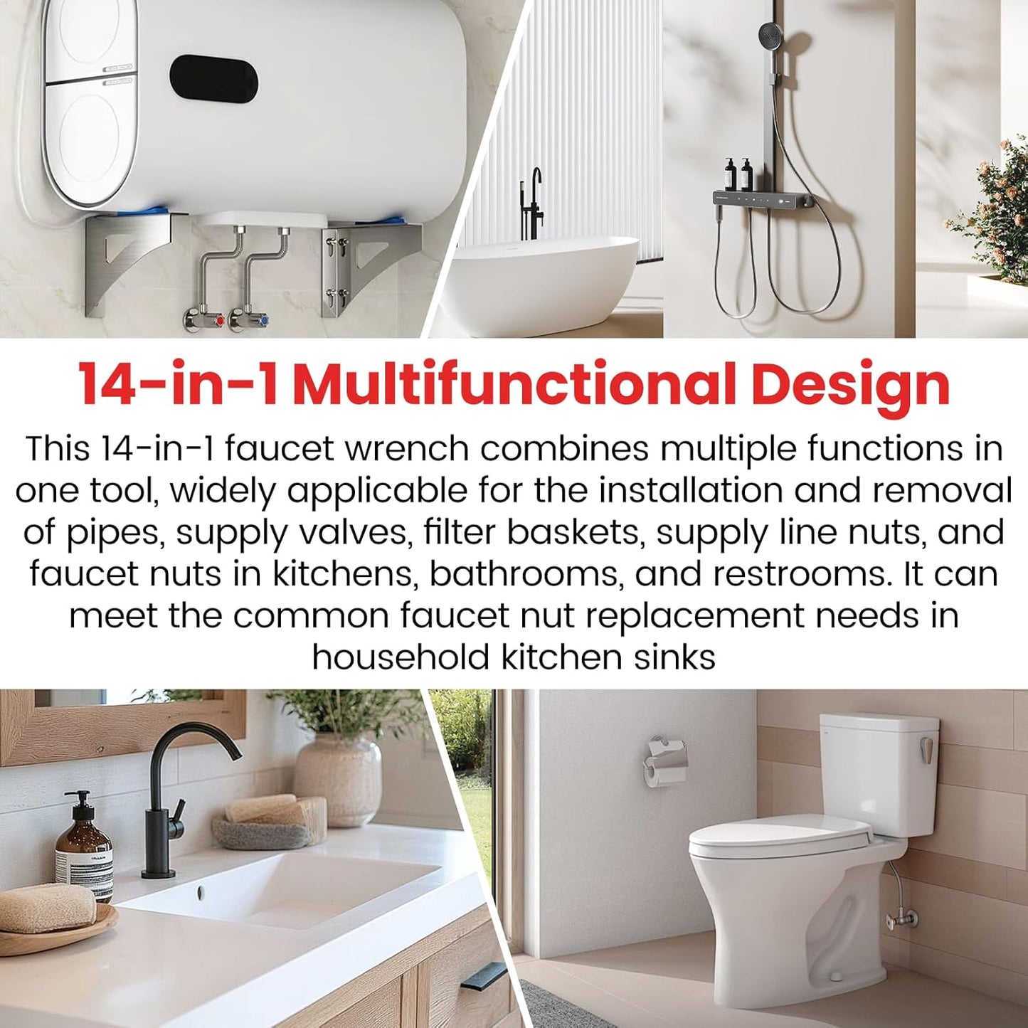 Llave multifuncional 14en1 para grifería baño cocina