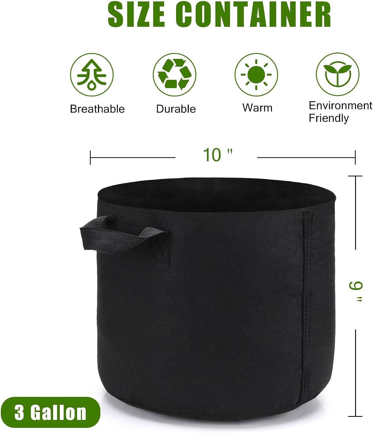 12 Pzas Bolsas Cultivo 3gal Resistentes con Asas Jardín