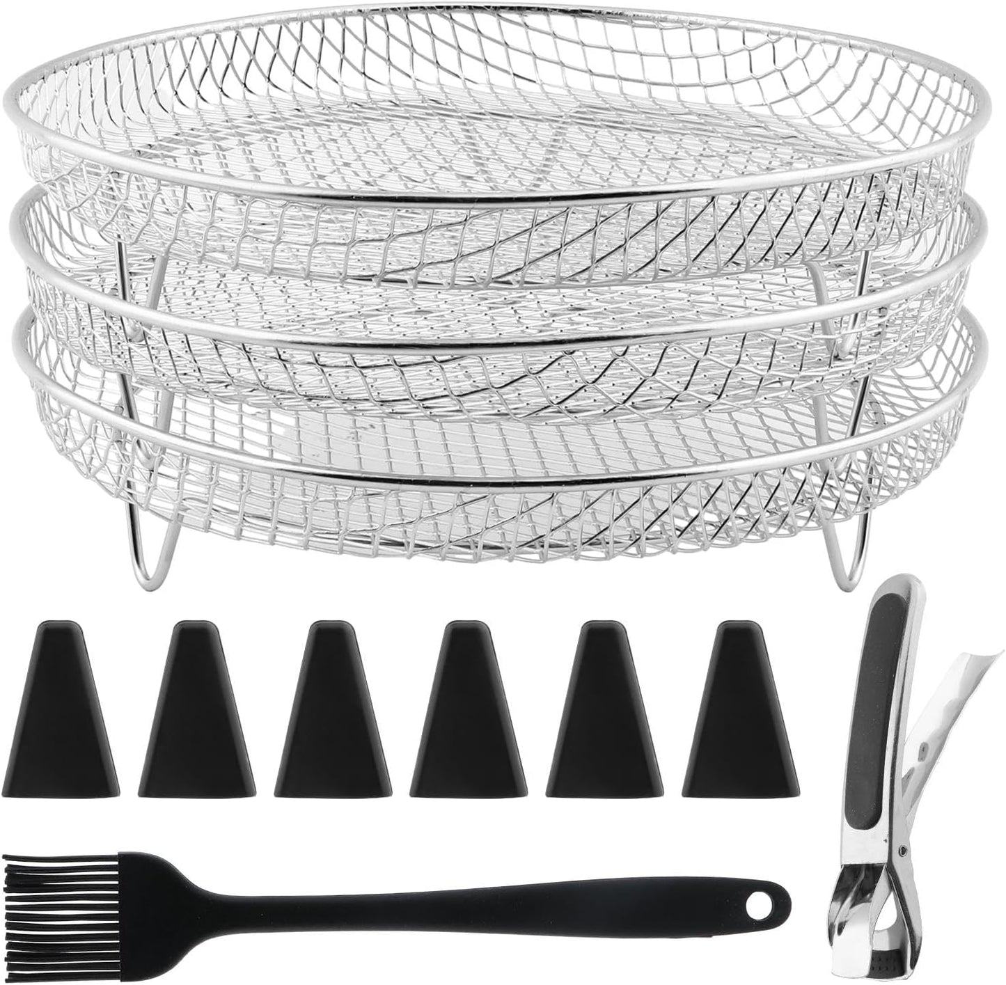 Estantes para freidora de aire de 3 capas con bandeja de acero inoxidable