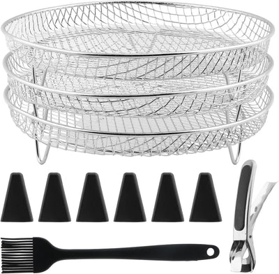 Estantes para freidora de aire de 3 capas con bandeja de acero inoxidable