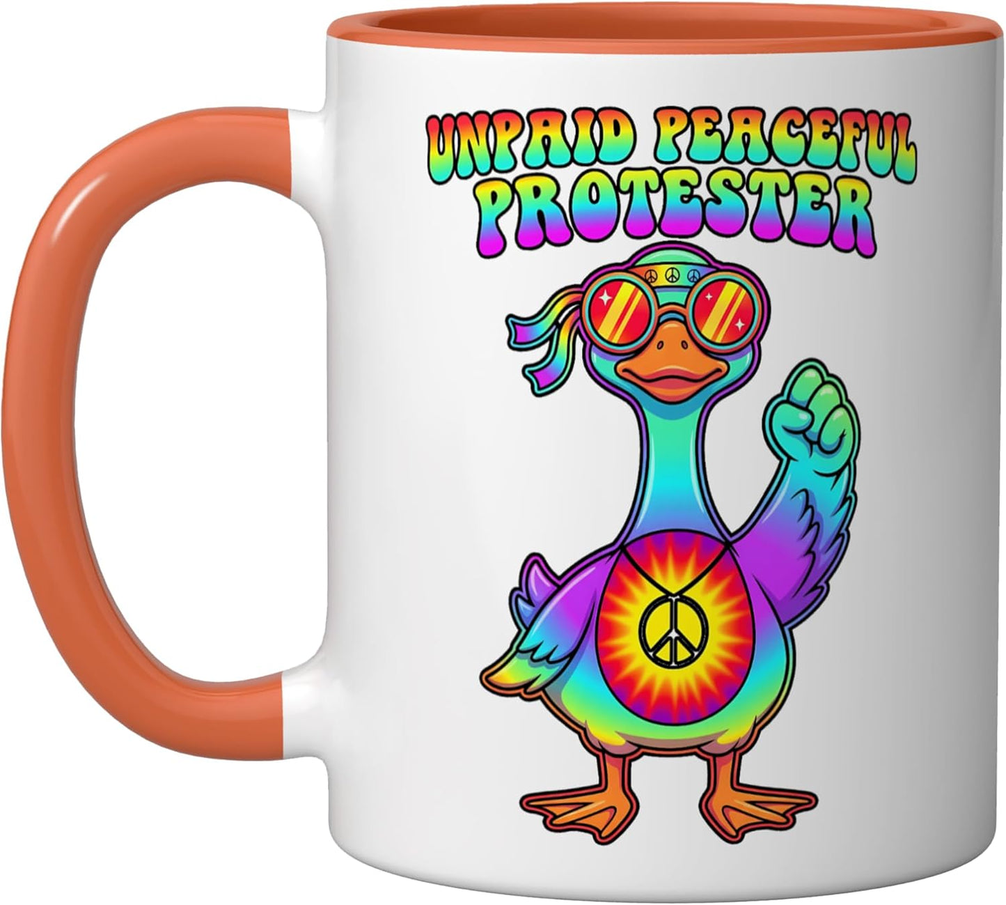 Taza Cerámica Protesta Ganso Humorístico Naranja/Blanco