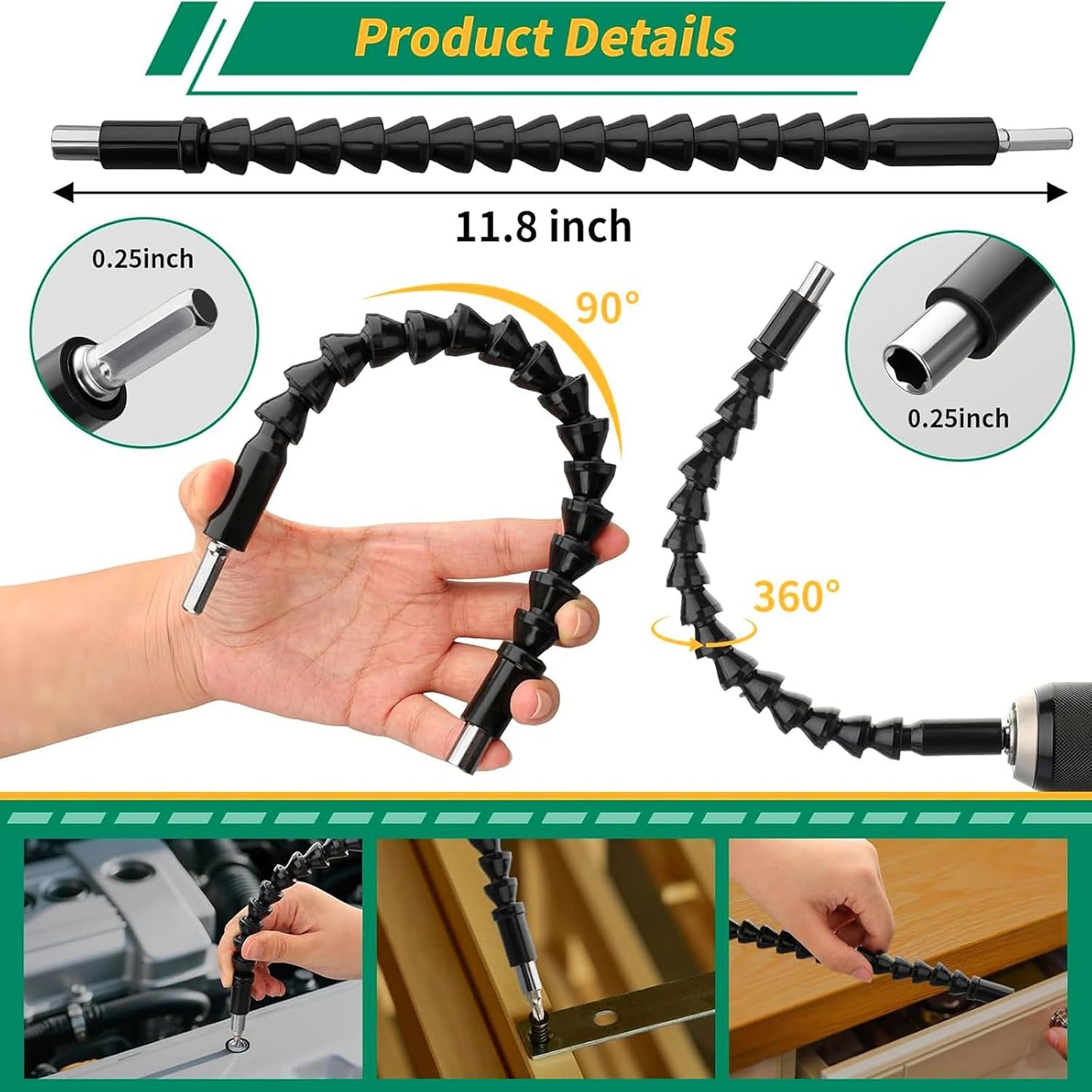 Kit 17 Pzas Broca Flexible 2 Accesorios Taladro 105° 10 Puntas 90°