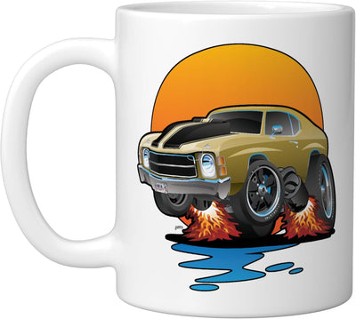 Taza cerámica clásica de coche muscle car hot rod sunset cartoon diseño blanco