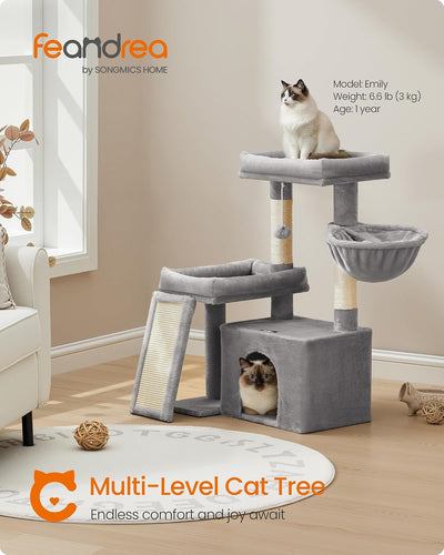 Árbol gatos con postes rascadores, rampa y cueva 33.8pulg gris