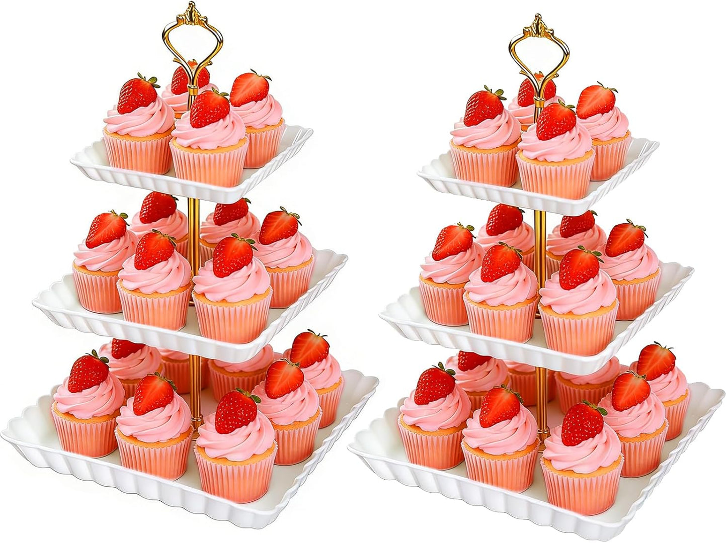 Soportes de plástico para cupcakes 3 niveles cuadrado blanco