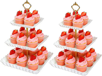 Soportes de plástico para cupcakes 3 niveles cuadrado blanco