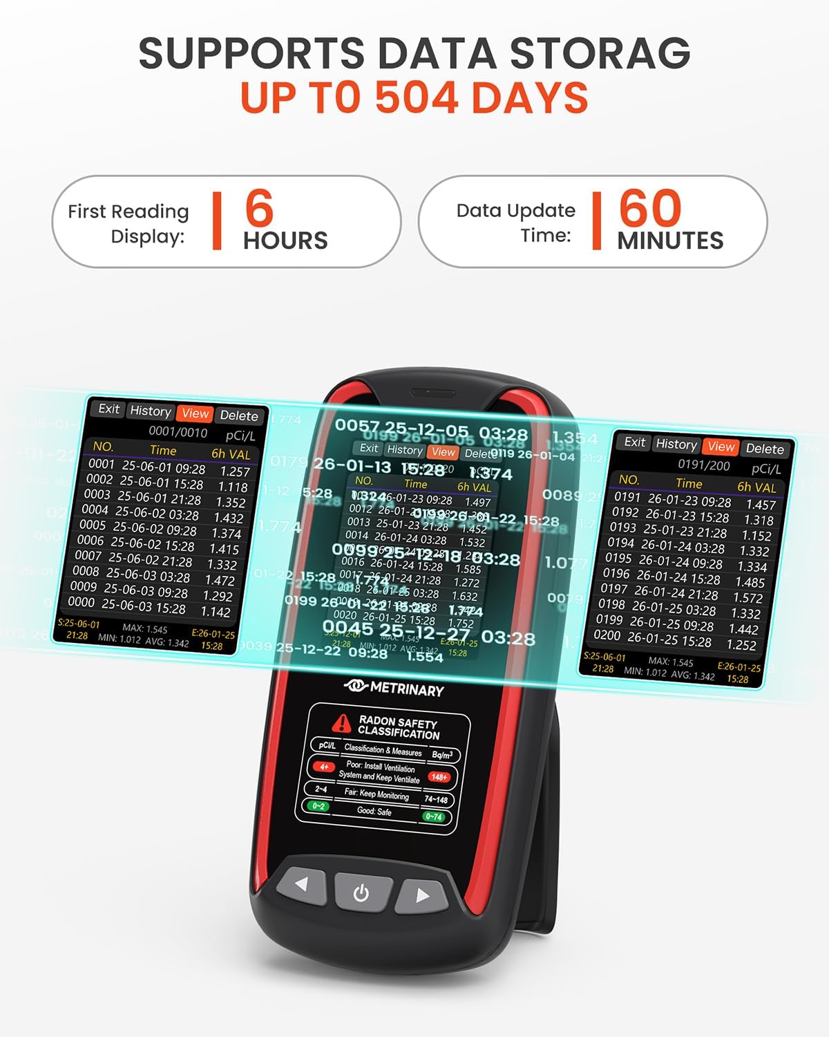 Detector radón hogar portátil pantalla TFT alarma USB-C