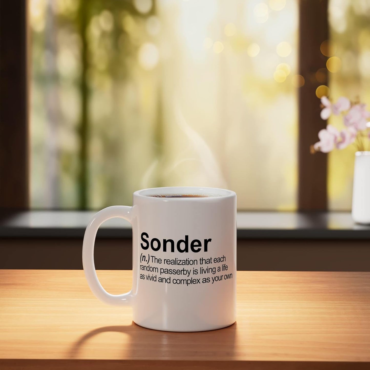 Taza de cerámica Ah con texto en inglés color blanco