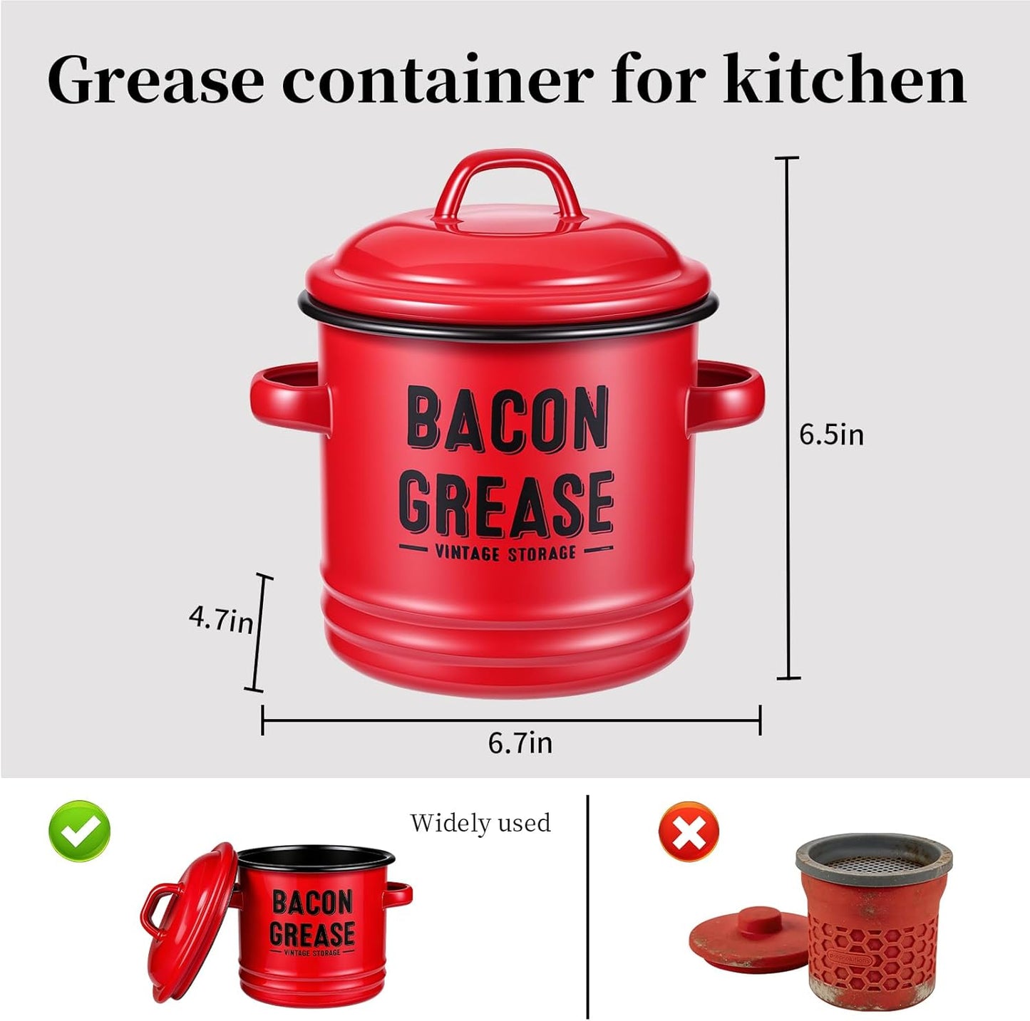 Recipiente grasa tocino 46oz con colador tapa lata roja