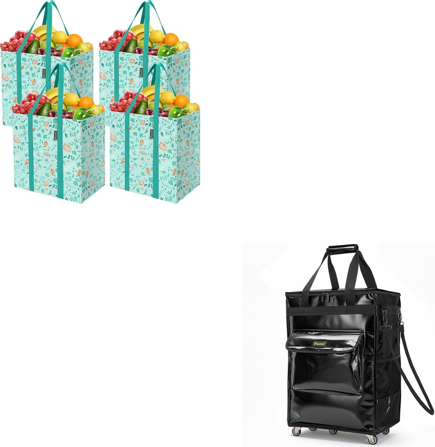 4 Pack Bolsas Compras Reutilizables con Base Reforzada y Ruedas