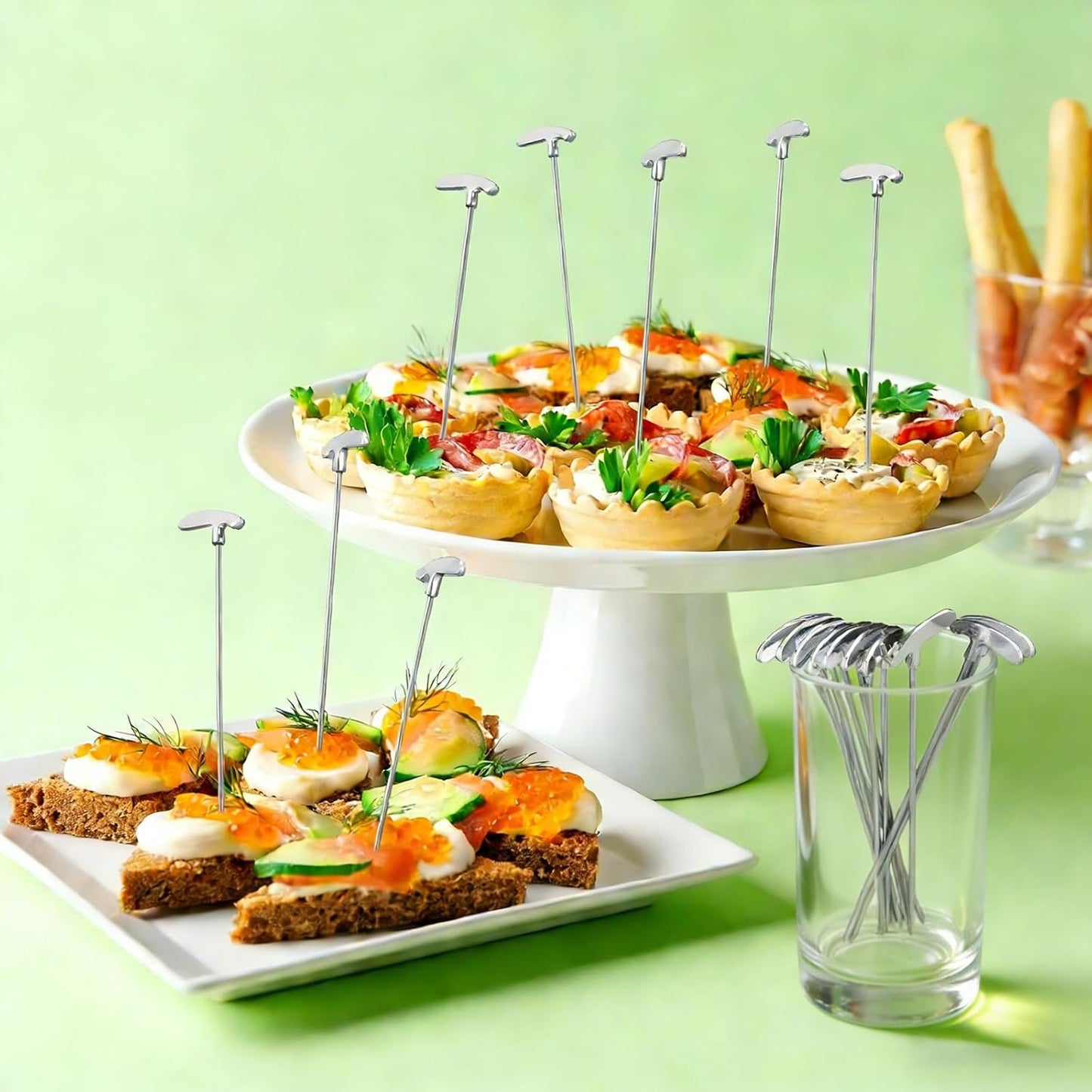 10 Palillos Metal para Cóctel Golf 4.7pulg Catering Bufé