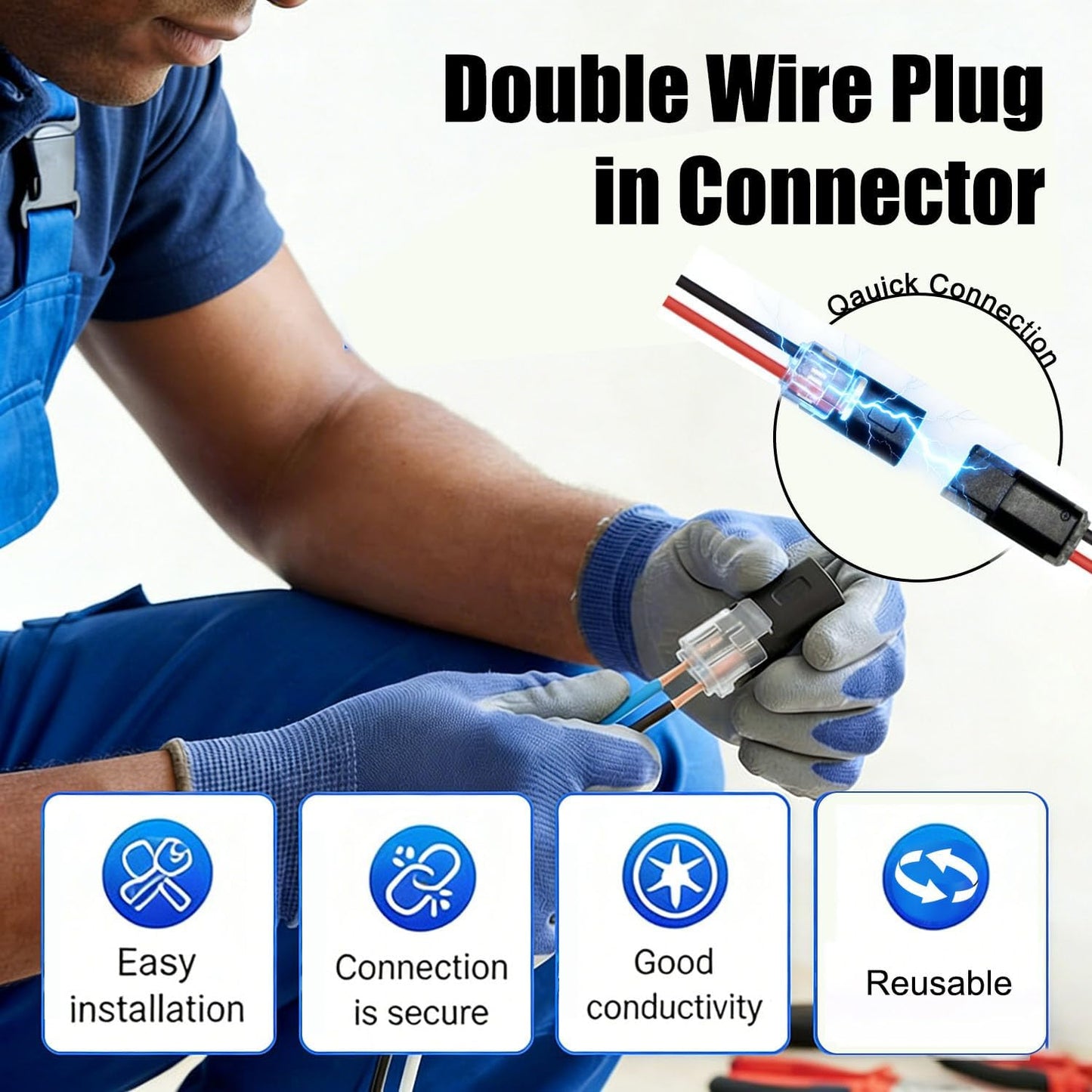 Conector doble cable con hebilla bloqueo para luces y manualidades