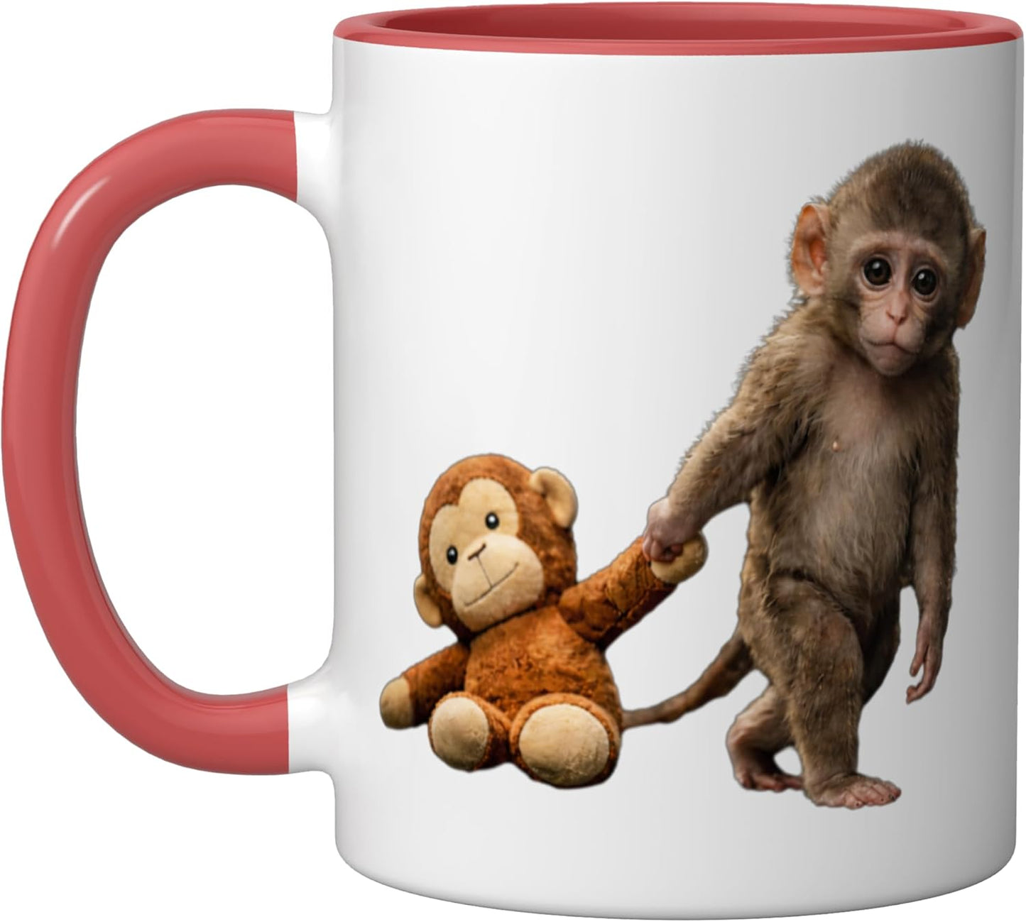 Taza de cerámica con diseño de mono japonés Baby Monkey Punch roja y blanca